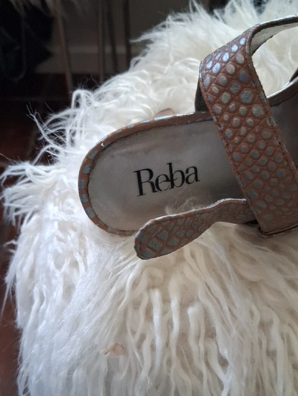 Reba Metallic Taupe Croc-Embossed Strappy Heels